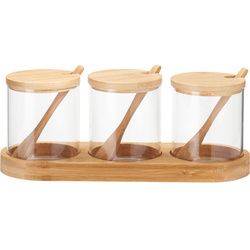 YULEA fűszertartók, 3 x Ø 8,5 cm, bambusz alaplapon