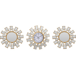 Geometrikus keretekben lévő dekoratív tükrök, 2 darab + falióra