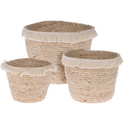 Kukoricalevél tároló kosár GYPSY, 3 darab bojtokkal