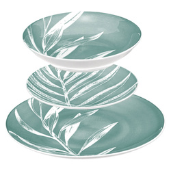 Porcelán étkészlet 6 személyre, levél mintával, 18 darabos