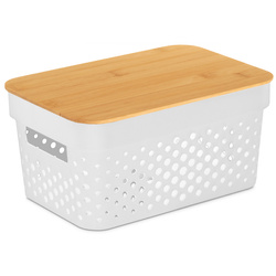 Műanyag tároló bambusz fedéllel, 26 x 17,5 x 12,5 cm