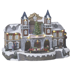 Karácsonyi városka, ünnepi jelenet egy vasútállomással