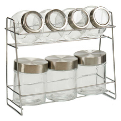 Fűszeres tároló, üvegek állványon