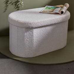 Hosszúkás fehér puff MATISSE bouclé, 72 x 39 x 39 cm