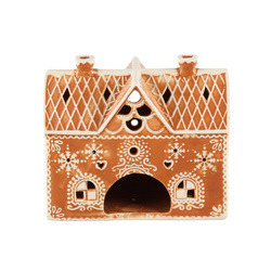 Mézeskalács házikó mintás kerámia mécsestartó lámpion, 8,5 x 15,5 x 13,5 cm