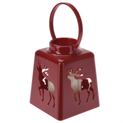 Karácsonyi lámpás LED gyertyával, 14 cm, piros