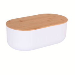 Fehér műanyag kenyértartó, bambusz fedéllel, 35 x 19 x 12 cm