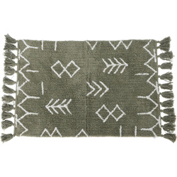 Zöld szőnyeg rojtokkal, 100% pamut, etnikai minta