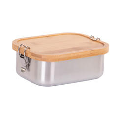 Bambusz fedeles uzsonnás doboz klipszel, 16 x 11,5 x 6 cm