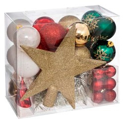 Karácsonyi díszek készlete különböző színekben, 44 darab