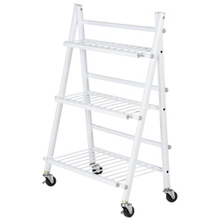 Fém virágtartó és fűszeres edény, 3 szinten, kerekeken.