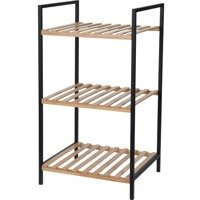 Fürdőszobai polc 3 polccal, bambusz, fém vázas eszköztartó