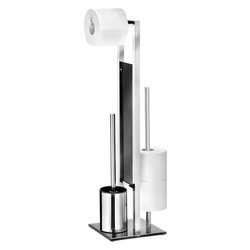 Stílusos fürdőszobai kiegészítő készlet, toalettpapír tartó és állvány, WC-kefe, RIVALTA WENKO, ezüst fényes.