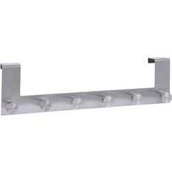 Ajtóra akasztható fogas 6 kampóval, fúrás nélkül, rozsdamentes acél, 42 x 8 x 18 cm