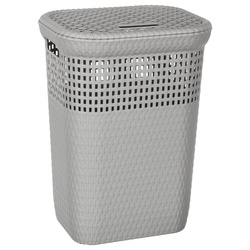 Ruhaszennyező kosár fedéllel, rattan mintás, 60 l