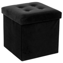 Összecsukható puff tárolóval, lábtartó, fedeles tároló - 2 az 1-ben, fekete