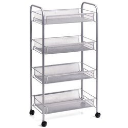 Univerzális szervező, kerekes polc, acélháló, 4 szintes tárolási lehetőséggel, ZELLER