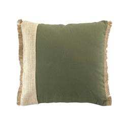 Zöldbél pamut díszpárna, juta szegéllyel, 40 x 40 cm