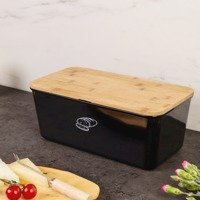 Fedéllel ellátott kenyértartó, 2 az 1-ben kenyér tároló, kétoldalas vágódeszkával.