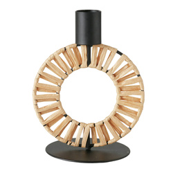 Fém gyertyatartó szalmafonattal TOKE, 16 cm