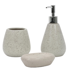 Fürdőszobakiegészítő készlet: adagoló, szappantartó és bögre