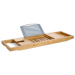 Fürdőkádat tartó polc, bambusz, könyvtartóval, 70 cm