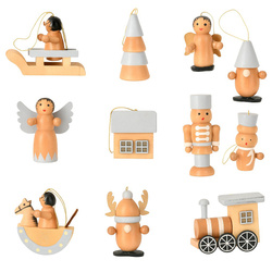 Fából készült karácsonyi játékok készlete, 12 db.