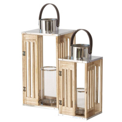 OCTAVIA fából készült lámpás, bőr fogantyúval, 2 darab