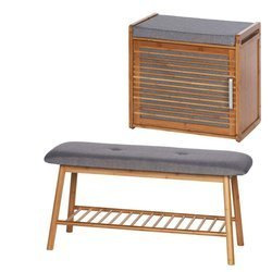 BAHARI bambusz bútor szett cipőtároló ülőkével + asztal polccal, WENKO