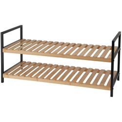 Cipőpolc, 2 szint, bambusz és fém váz, 70 x 30 x 32 cm