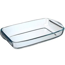 Hőálló üveg edény, 34 x 19 cm, fogantyúkkal