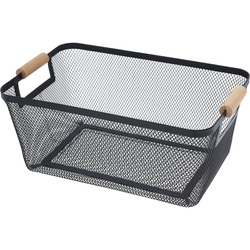 Fém kosár fából készült fogantyúkkal, 35,5 x 23 x 16 cm