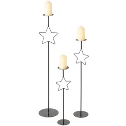 Fém gyertyatartók csillaggal GUILA, 3 db, magasság 54,5 - 99,5 cm