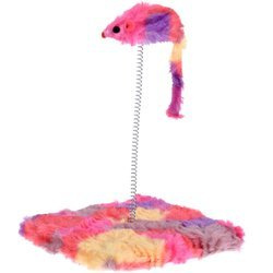 Macska játék egérrel rugón, plüssből készült