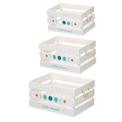 Fehér fa ládák MOON fogantyúkkal, 3 darab