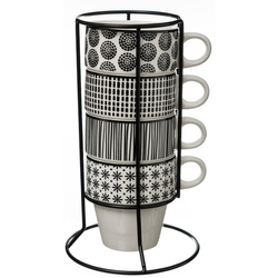 4 darab porcelán bögre állványon, kávés bögre, bögre szett, porcelán bögrek, bögrek állványon