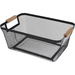 Fém kosár fából készült fogantyúkkal, 35,5 x 23 x 16 cm