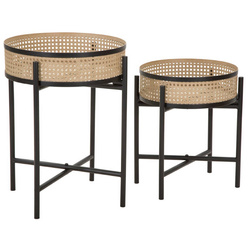 FUJI fém kávézóasztal szett, bécsi fonott minta