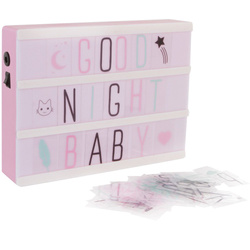 Világító keret gyerekszobába, betűkkel és szimbólumokkal, rózsaszín