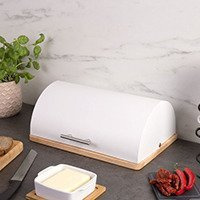 Fém kenyértartó fából készült talapzaton, ZELLER, ezüst színű