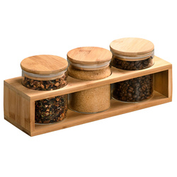 Tárolóüvegek, légmentesen záródóak, bambusz polc, 3 darab, Kesper