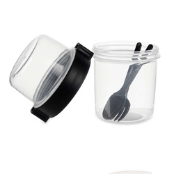 Műanyag tárolóedény rekesszel és evőeszköz készlettel, 600 ml