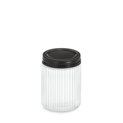 Üvegtároló fém fedővel KITCHEN ESSENTIALS, bordázott üveg