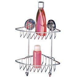 BARI sarokfürdő polc, Vacuum-Loc, 2 szint - krómozott acél, WENKO, ezüst