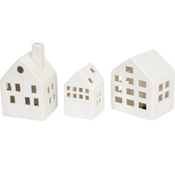 Kerámia LED-házikók SCANDI, 3 világító dekoráció