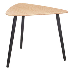 Háromszögletű kávézóasztal fából készült lapáttal, 64 x 60 x 48 cm