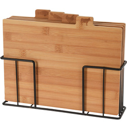 Bambusz vágódeszkák, 4 darab fém állványon