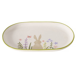 Hosszúkás kerámia tálca GABBY, nyuszi, 24,5 x 16 cm