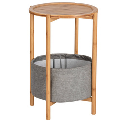 BAHARI segéasztal, bambusz, textil tárolókosárral, kerek, WENKO