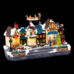 Karácsonyi városka, ünnepi jelenet boltokkal